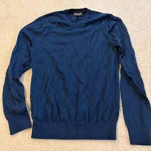 Bonobos Men's Deep Blue V-Neck Sweater, Merino Wool, Medium slim